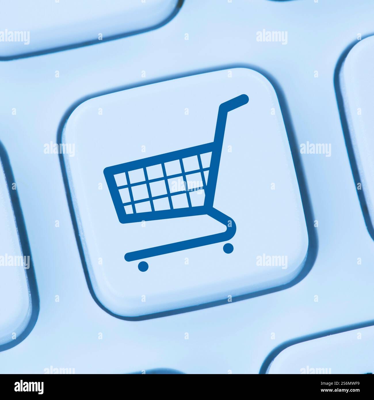 Online-Shopping E-Commerce-Shopping Internet blaue Computer-Web-Tastatur Stockfoto