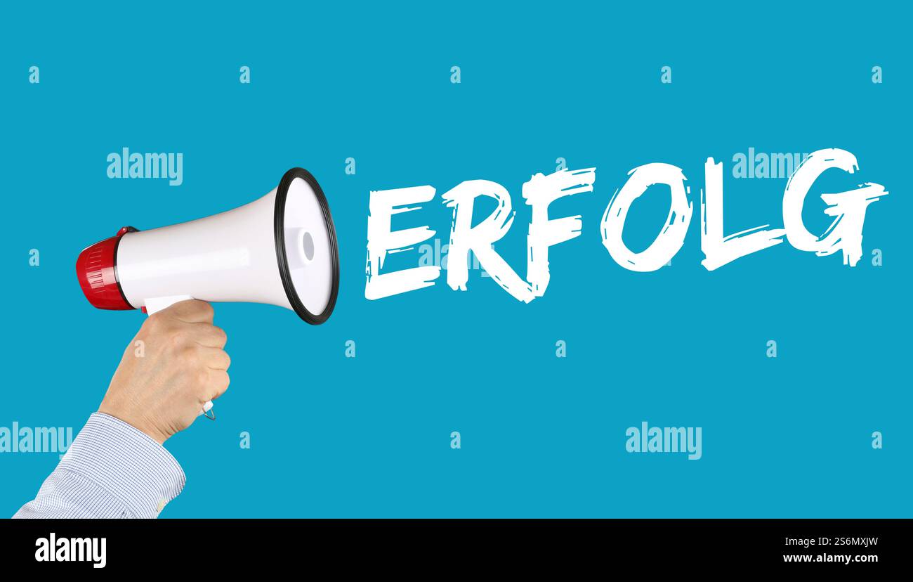 Erfolg erfolgreiches Geschäftskonzept Gewinn Gewinn Karriere Hand mit Megaphon Stockfoto