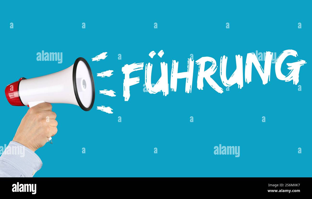 Führung Führung Erfolg Erfolg Wachstum Finanzen Geschäftskonzept Gewinn Karriere Hand mit Megaphon Stockfoto