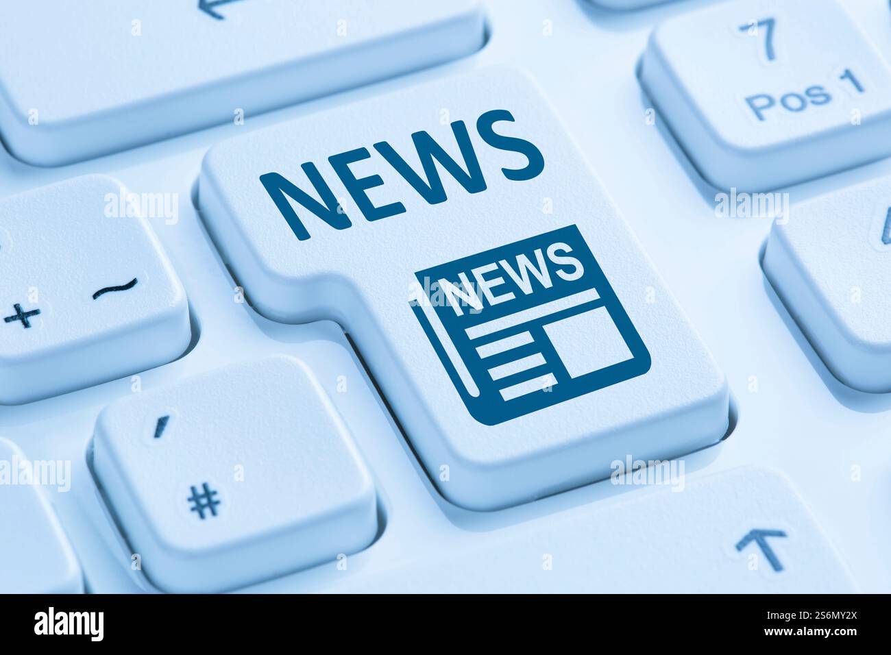 Online-Zeitung News News Icon Computer Tastatur blau Stockfoto