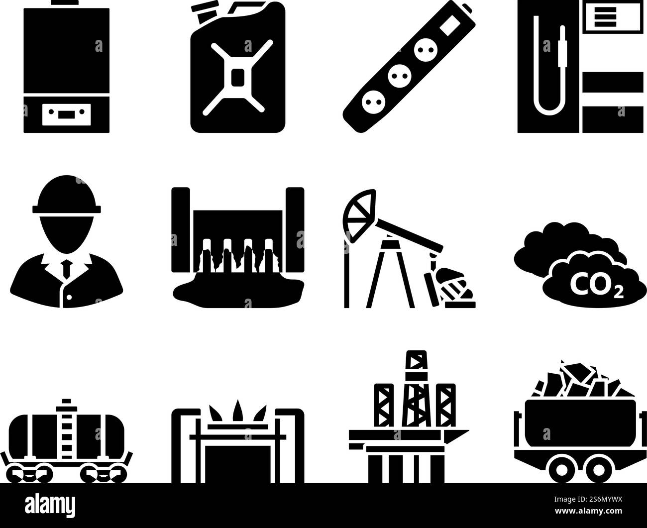 Energiesymbol Eingestellt. Vollständig editierbare Vektorgrafik. Text erweitert. Stock Vektor