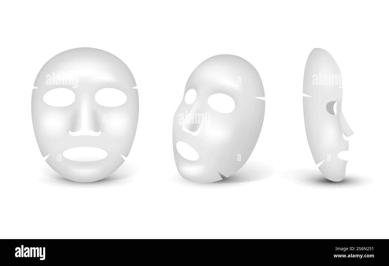 Kosmetische Maske. Weiße Frau realistische Maske des Gesichtsvektors Schönheitssalons Symbole. Gesichtspflege Gesichtsmaske, Schönheitsreinigung und feuchtigkeitsspendende Illustration. Kosmetische Maske. Weiße Frau realistische Maske des Gesichtsvektors Schönheitssalons Symbole Stock Vektor