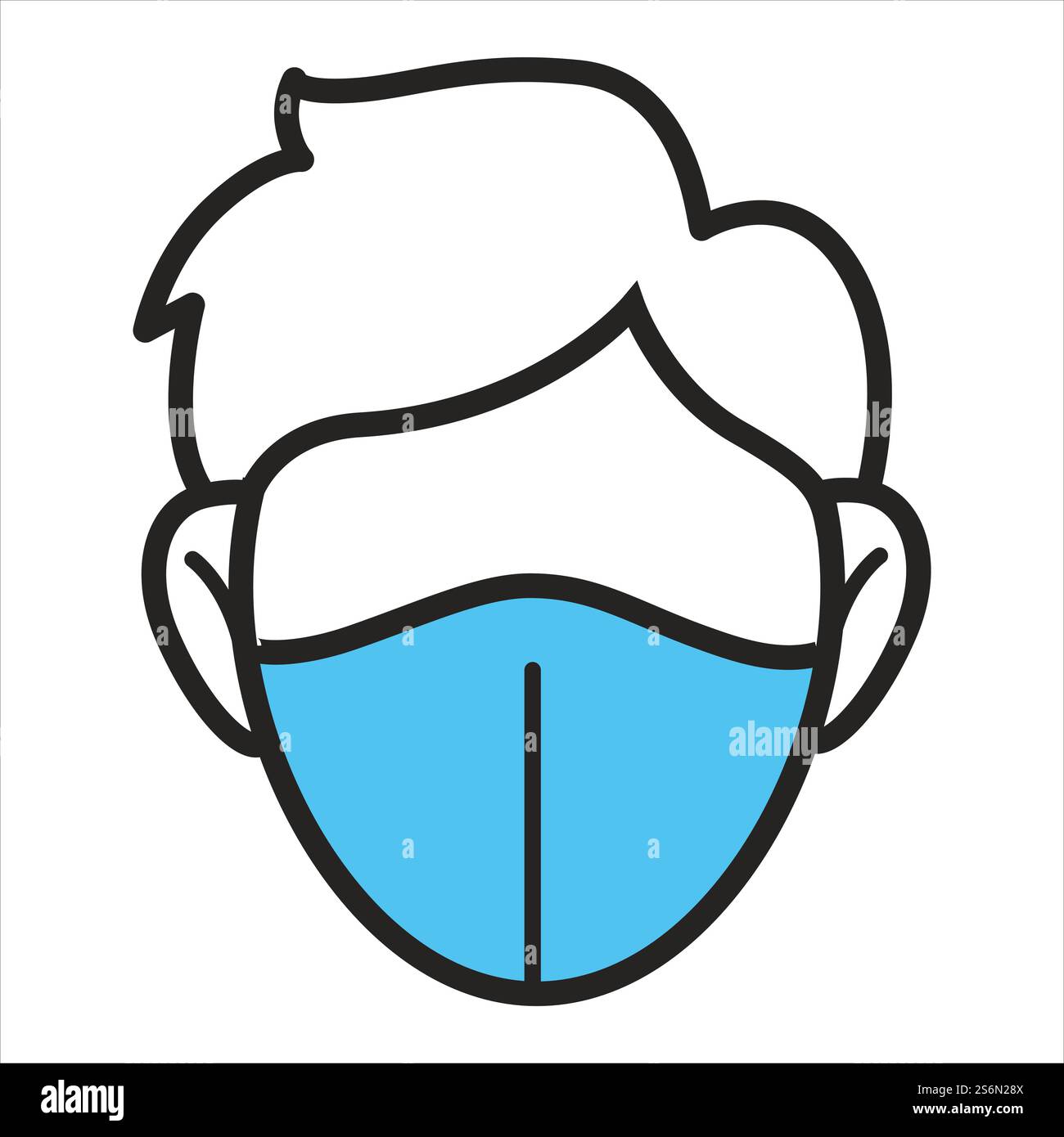 Figur trägt Maske, isolierte Persönlichkeitsfigur mit persönlicher Ausrüstung, Strichkunst. Influenza- oder Coronavirus-covid-19-Schutz. Atemwegserkrankungen und Krankheitsvektor in flacher Illustration. Medizinische Maske, Atemschutzmaske für Schutz und Gesundheit tragen Stock Vektor