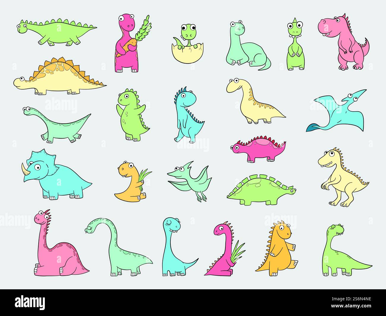 Lustige Dinosaurier. Alte wütende Tiere wilde Dinosaurier Drachen Reptilien Vektor Illustration. Dinosaurier prähistorisches Tier, Raubtier wildes Reptil. Lustige Dinosaurier. Antike wütende Tiere wilde Dinosaurier Drachen Reptilien Vektorillustrationen Stock Vektor