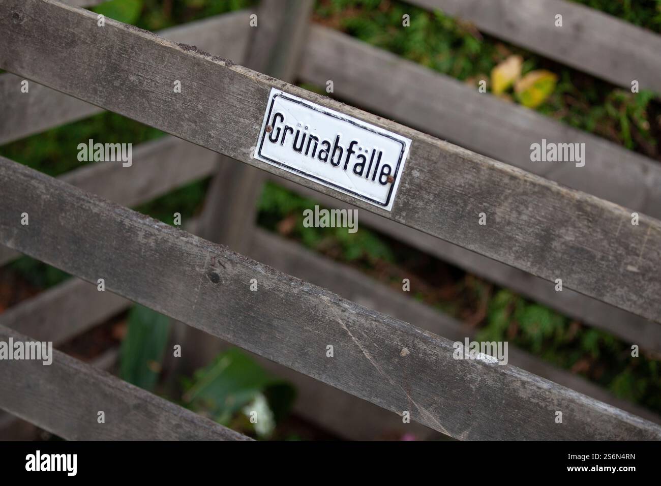 Grüner Abfallbehälter auf einem Friedhof Stockfoto