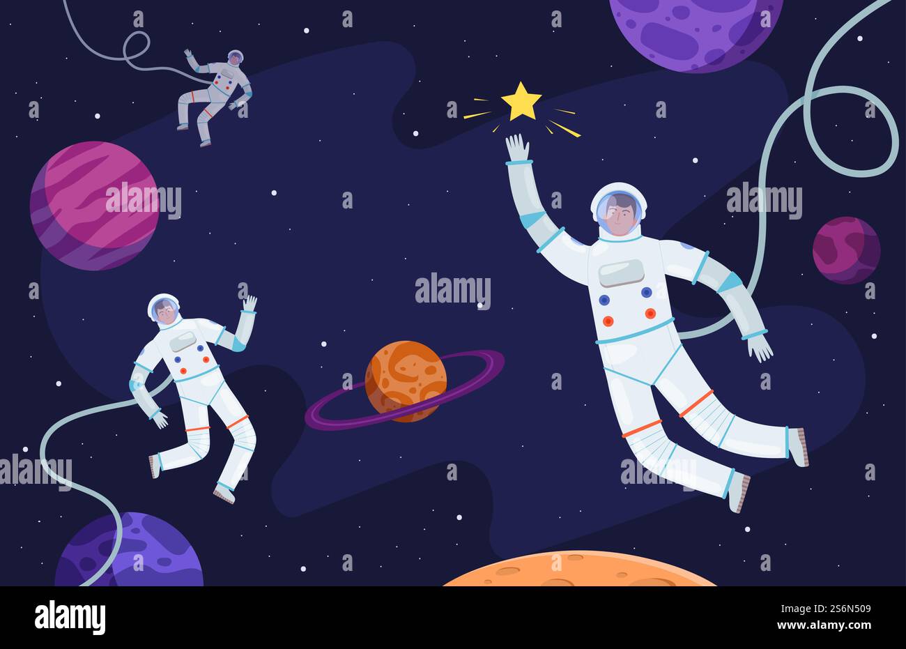 Leerlaufhintergrund. Astronaut im Anzug, der an Asteroiden arbeitet, oder Mond-professionelle Kosmonautenvektorperson. Astronaut und Kosmonaut fliegen in der Illustration des Universums. Leerlaufhintergrund. Astronaut im Anzug, der an Asteroiden arbeitet, oder Mond-professionelle Kosmonautenvektorperson Stock Vektor
