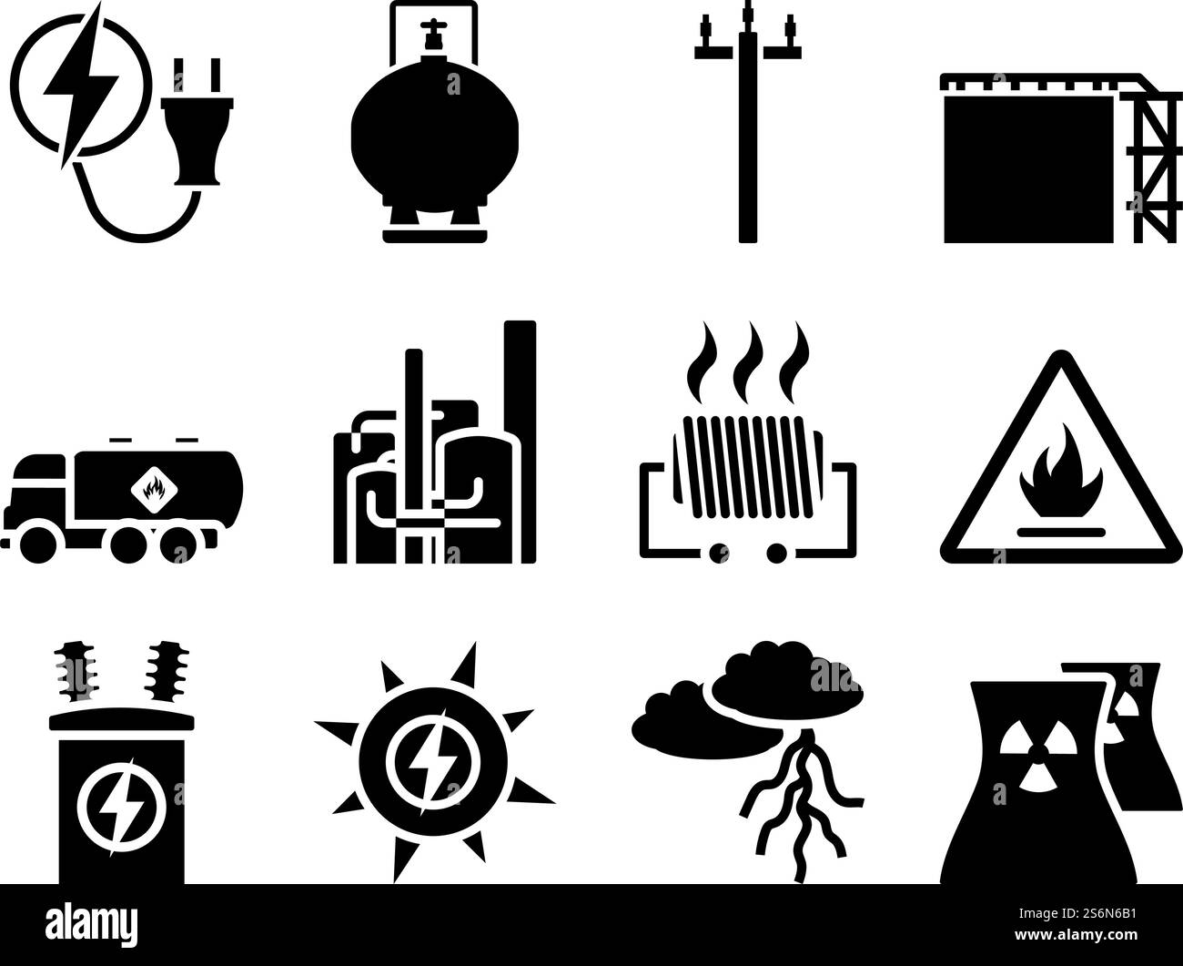 Energiesymbol Eingestellt. Vollständig editierbare Vektorgrafik. Text erweitert. Stock Vektor