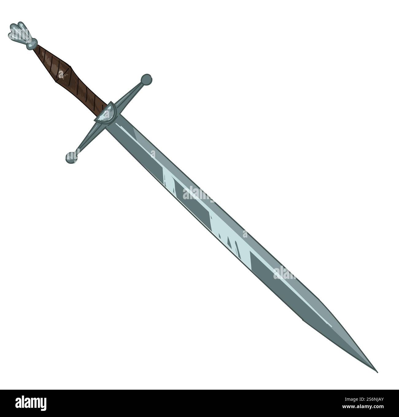 Waffe im Mittelalter, Schwert des Mittelalters mit scharfer Klinge und schwerem Griff. Armee und Waffen, Kämpfe und Schlachten. Historisches Stück, legendärer alter Exponent im Museum. Vektor in abgewickelter Form. Altes Schwert mit Griff, mittelalterliche Rüstungswaffe Stock Vektor