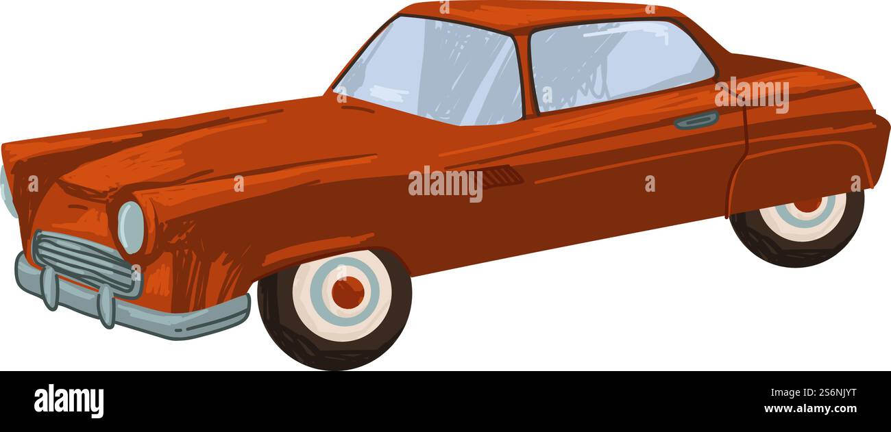 Stilvoller Oldtimer der 1950er Jahre, isoliertes Auto, exklusives und teures Transportmodell. Automobilgeschichte der 50er Jahre, altmodischer Oldtimer. Poliertes Retro-Fahrzeug. Vektor in abgewickelter Form. Vintage-Transport eines Sportwagens im Retro-Stil der 50er Jahre Stock Vektor