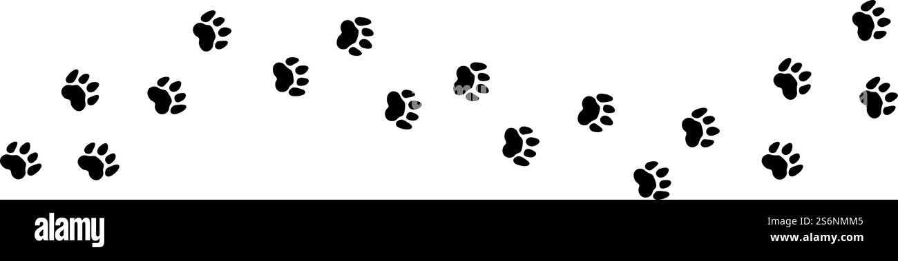 Tierpfade. Haustiere Fußabdrücke, Katze oder Hund Straße Vektor Illustration. Fußtier-Muster, Tier-Schritt-Fußabdruck Trace-Silhouette. Tierpfade. Haustiere Fußabdrücke, Katze oder Hund Straße Vektor Illustration Stock Vektor