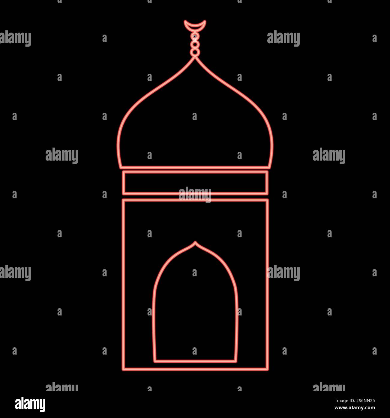 Neonmoschee Symbol schwarze Farbe im Kreis Umrissvektor Illustration rote Farbe Vektor Illustration flache Art Licht Bild. Neon Moschee Symbol Schwarz Farbe im Kreis Rot Farbe Vektor Illustration flache Stil Bild Stock Vektor