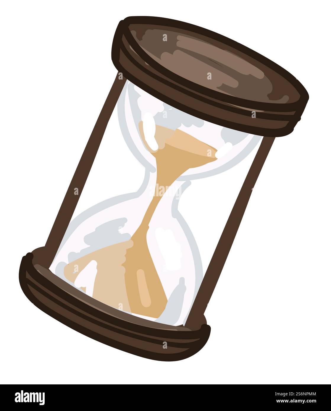 Sanduhr mit Holzstruktur und Glas, Sanduhr, die die Zeit anzeigt. Isolierte antike Artefakte, altmodische Ausstellung und Erbe. Antiquitäten und Vintage, Retro-Objekt. Vektor in abgewickelter Form. Vintage Sanduhr, mittelalterliches Artefakt mit Sand Stock Vektor