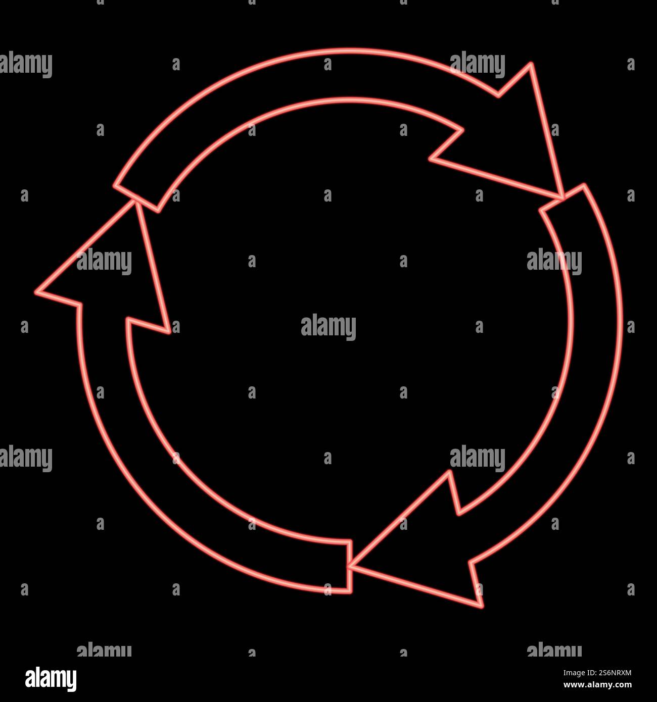 Neon drei Kreispfeile rote Farbe Vektor Illustration flache Art Licht Bild. Neon drei Kreispfeile rot Farbe Vektor Illustration flach Stil Bild Stock Vektor