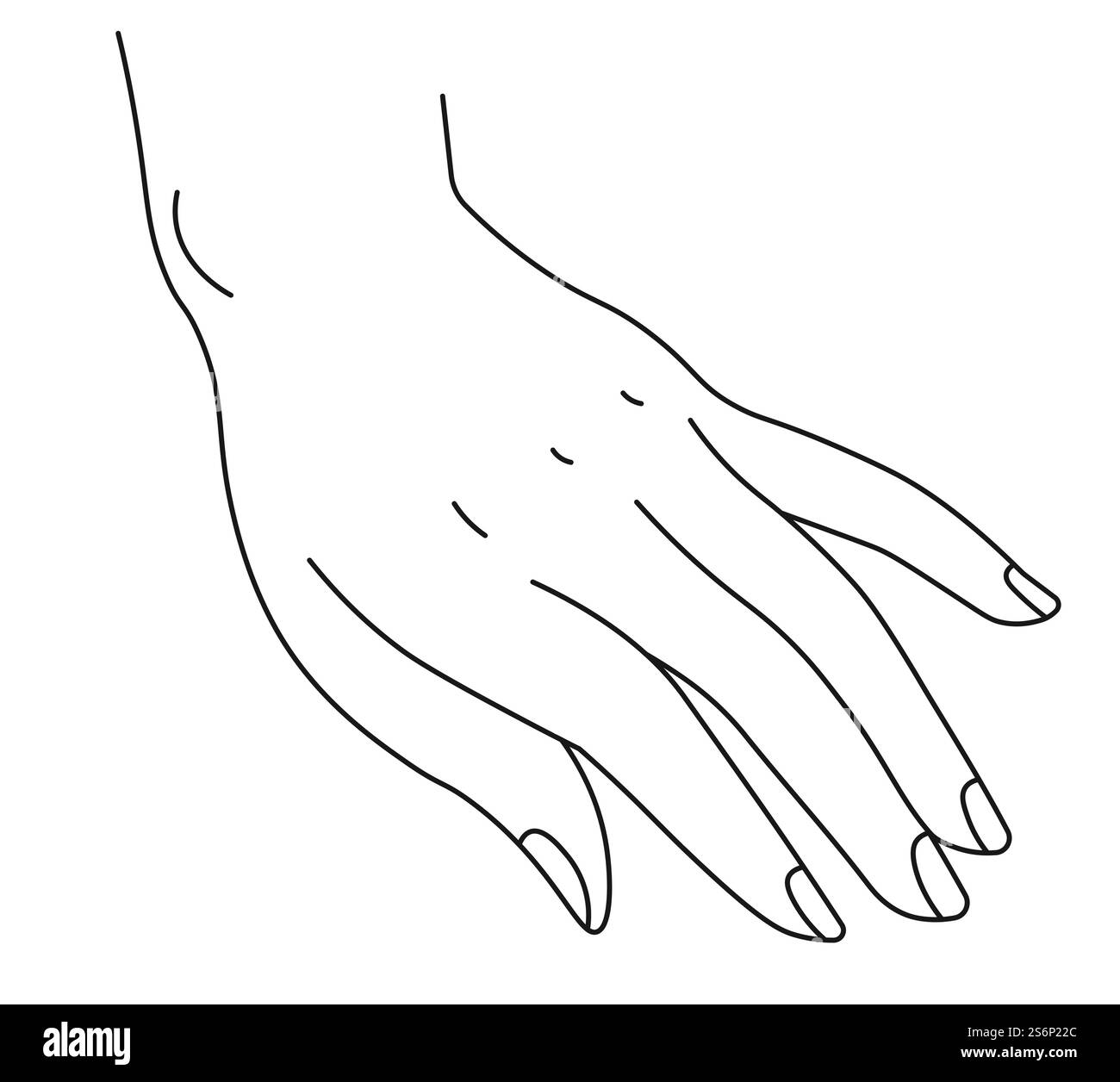 Weibliche Hand mit Maniküre und sauberen Fingern, isolierte Handfläche und Finger der Dame. Nachweis nonverbaler Kommunikationszeichen ohne Worte. Logo für Schönheitssalon oder Studio. Vektor in abgewickelter Form. Elegante Frauenhand mit Maniküre, Gestenzeichen Stock Vektor