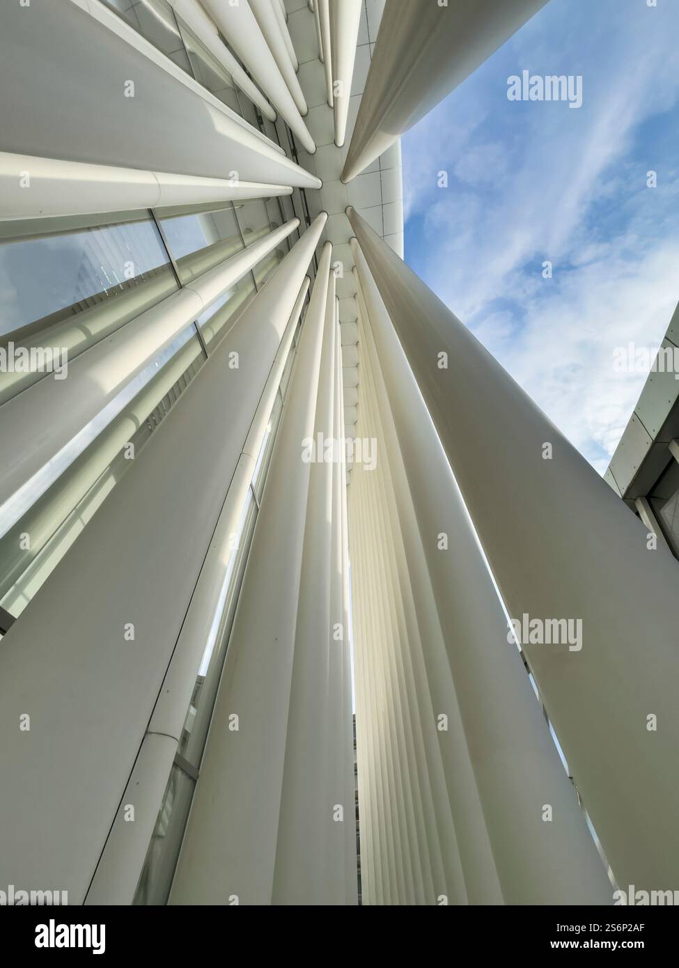 Die Philharmonie, makellose Fassade, unzählige Säulen und geschwungene Wände, ein Meisterwerk im Herzen des Kirchberg-Plateaus, Luxemburg, Europa Stockfoto