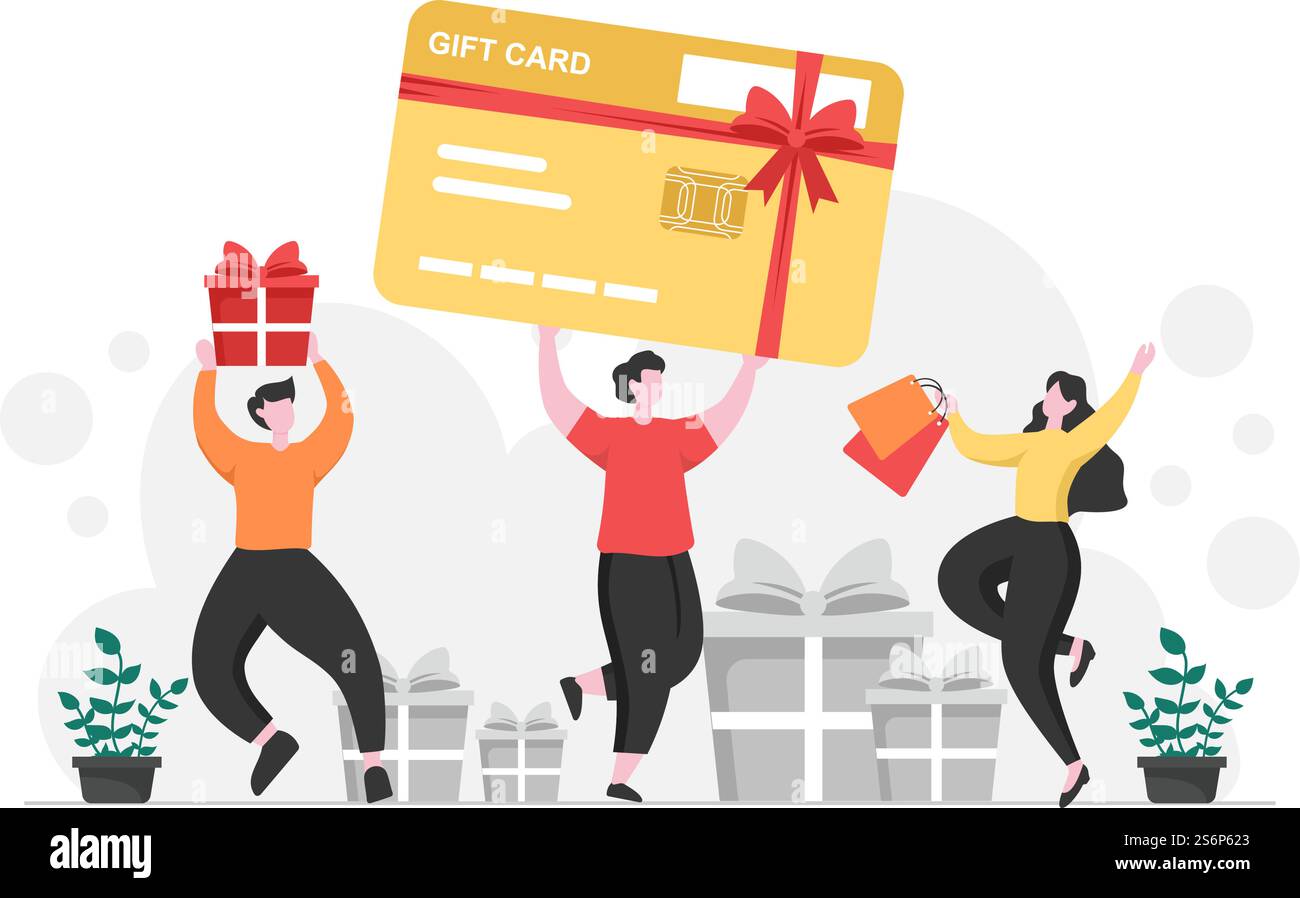 Geschenk im Verkauf, um großen Rabatt mit Ballon, Kreditkarte und Einkaufstasche für Website-Banner oder Poster zu geben. Hintergrund Vektorgrafik Stock Vektor