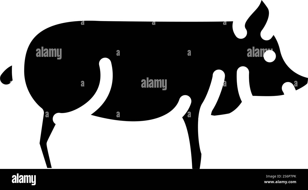 Glyphe-Symbol für Schweine auf der Farm. Schweinehaltungstier-Zeichen. Schwarze Abbildung des isolierten Kontursymbols. Schweinefarm Tier Glyphe Symbol Vektor Illustration Stock Vektor