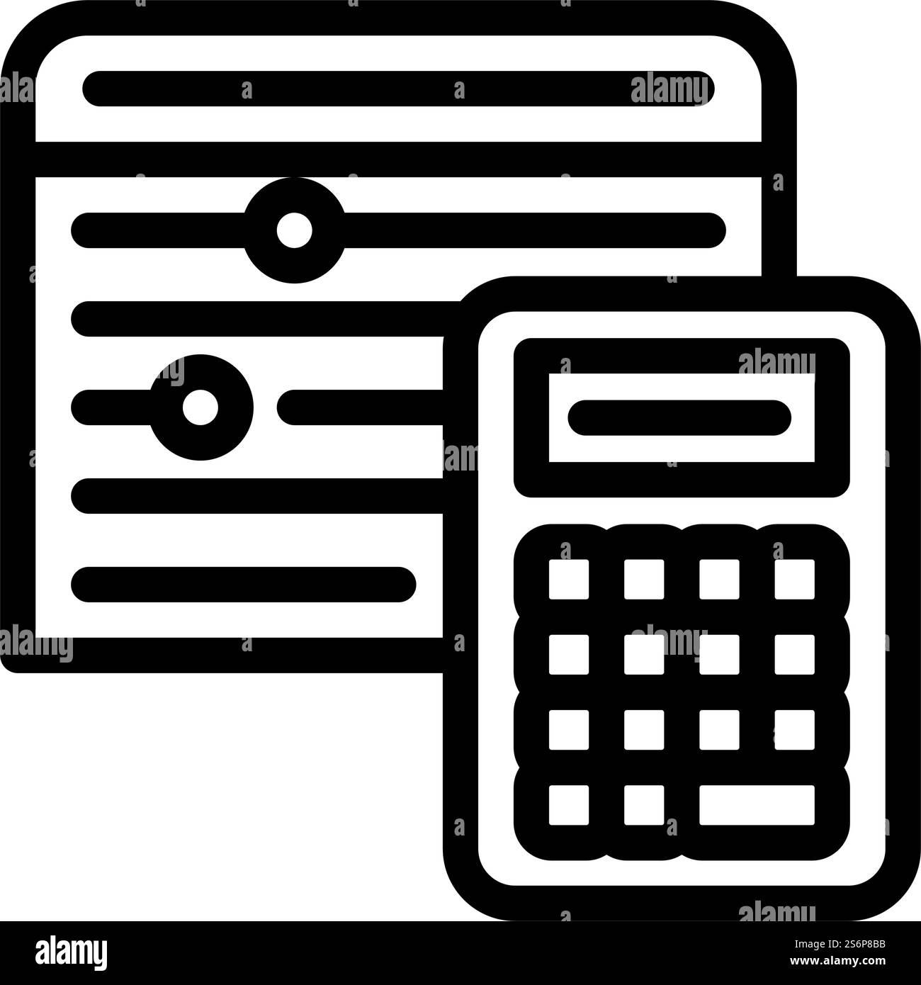 Berechnung der Positionssymbole für Kosten und Bedingungen. Berechnung von Kosten und Bedingungen Zeichen. Schwarze Abbildung des isolierten Kontursymbols. Berechnung von Kosten und Termini - Symbol Vektorillustration Stock Vektor