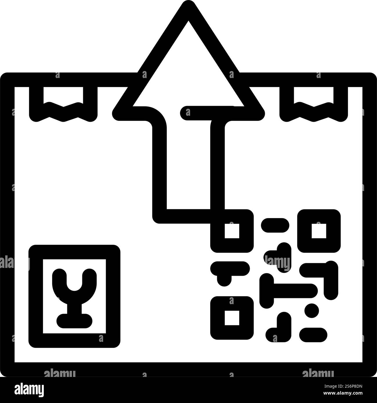 Symbolvektor für Warenposition exportieren. Exportwarenschild. Schwarze Abbildung des isolierten Kontursymbols. Illustration des Symbols „Warenposition exportieren“ Stock Vektor
