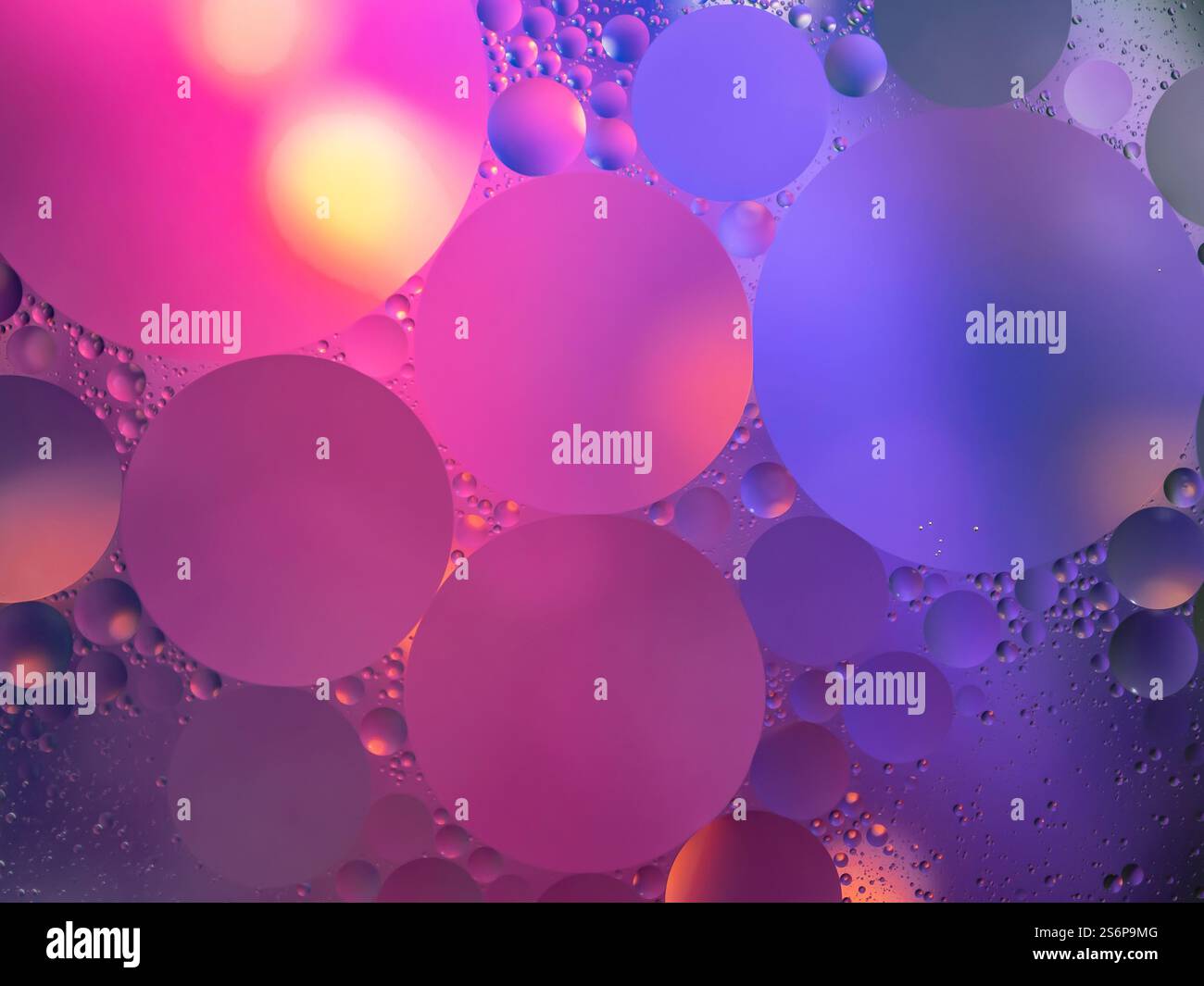 Farbenfrohe runde Formen vor einem lebendigen Hintergrund erzeugen einen faszinierenden abstrakten visuellen Effekt. Stockfoto