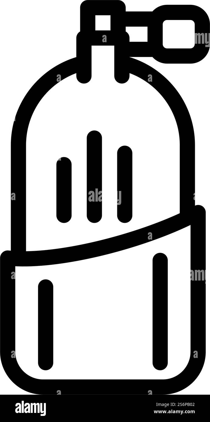 Symbolvektor der Lambdasonde. Zeichen für Sauerstoffflasche. Schwarze Abbildung des isolierten Kontursymbols. Symbolvektorgrafik der Sauerstoffflasche Stock Vektor