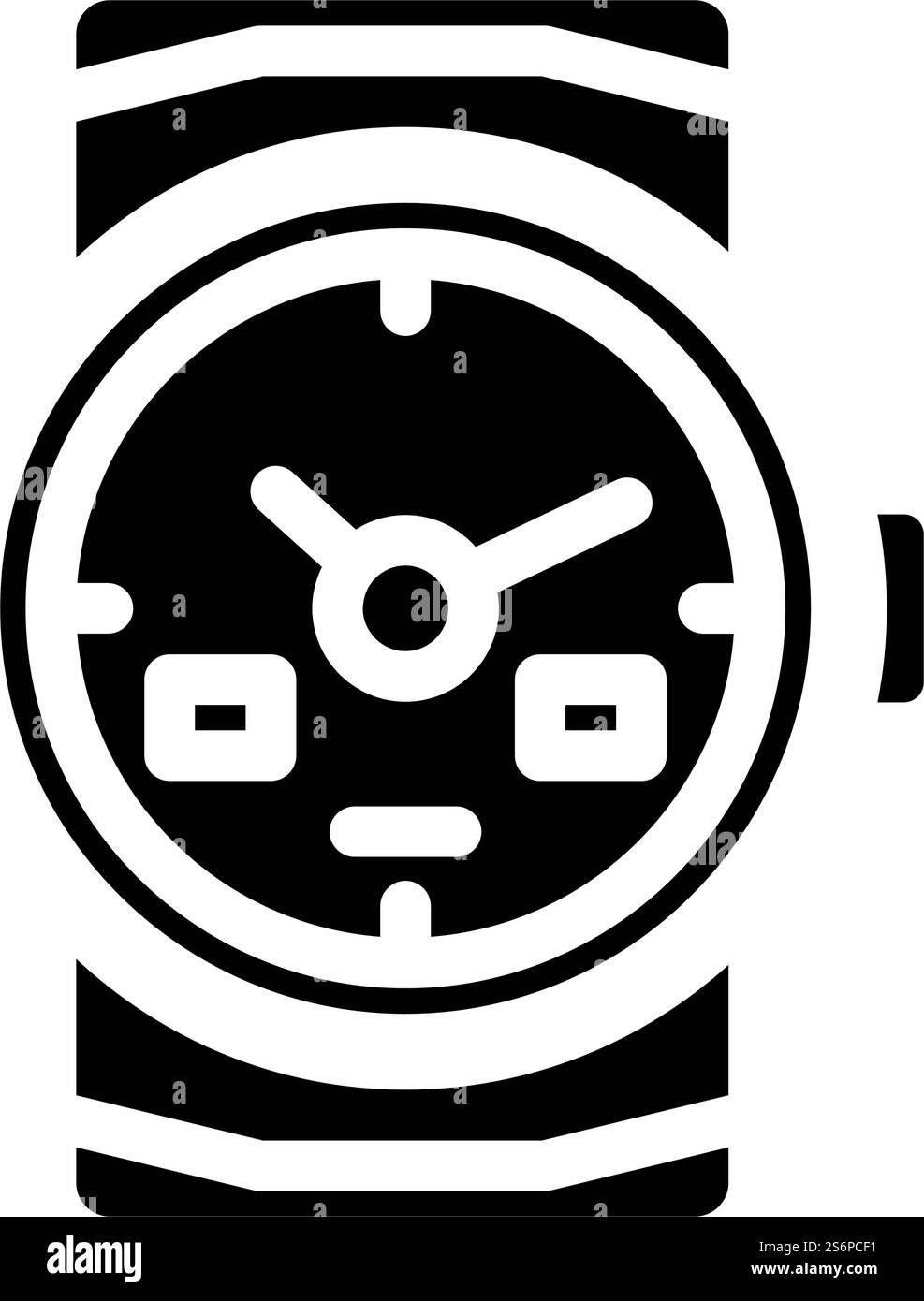 Taucher beobachtet Glyphen-Symbol-Vektor. Taucheruhren-Schild. Schwarze Abbildung des isolierten Kontursymbols. Taucher beobachtet Glyphe Symbol Vektor Illustration Stock Vektor