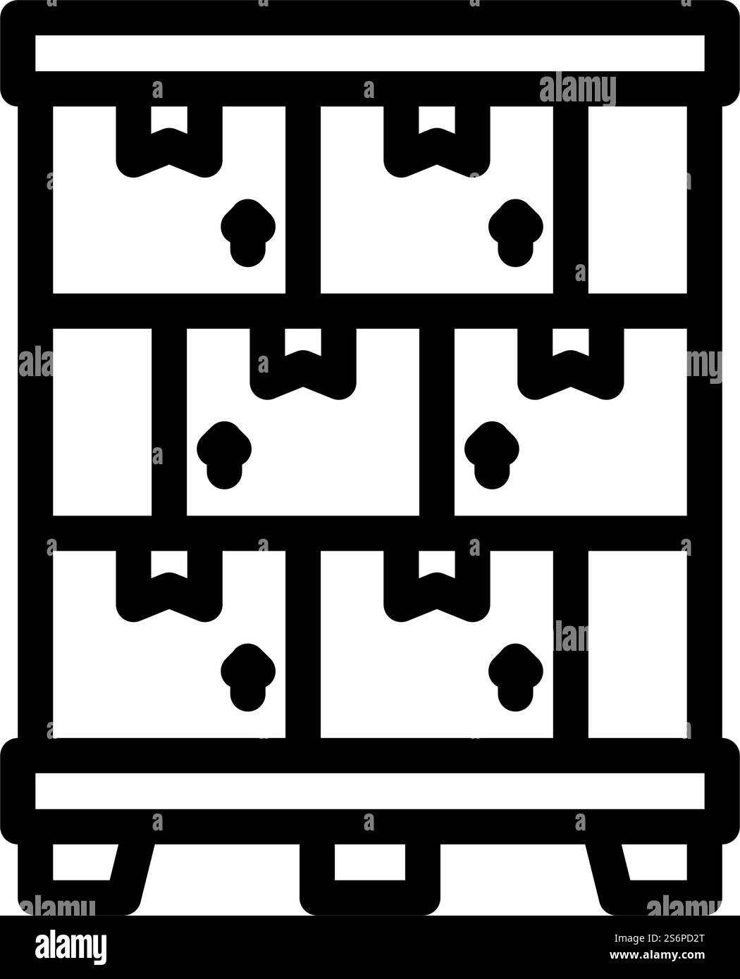 Vektor für Zeilensymbole für Paketfächer. Paketboxen-Schild. Schwarze Abbildung des isolierten Kontursymbols. Vektorgrafik für die Linie der Paketboxen Stock Vektor