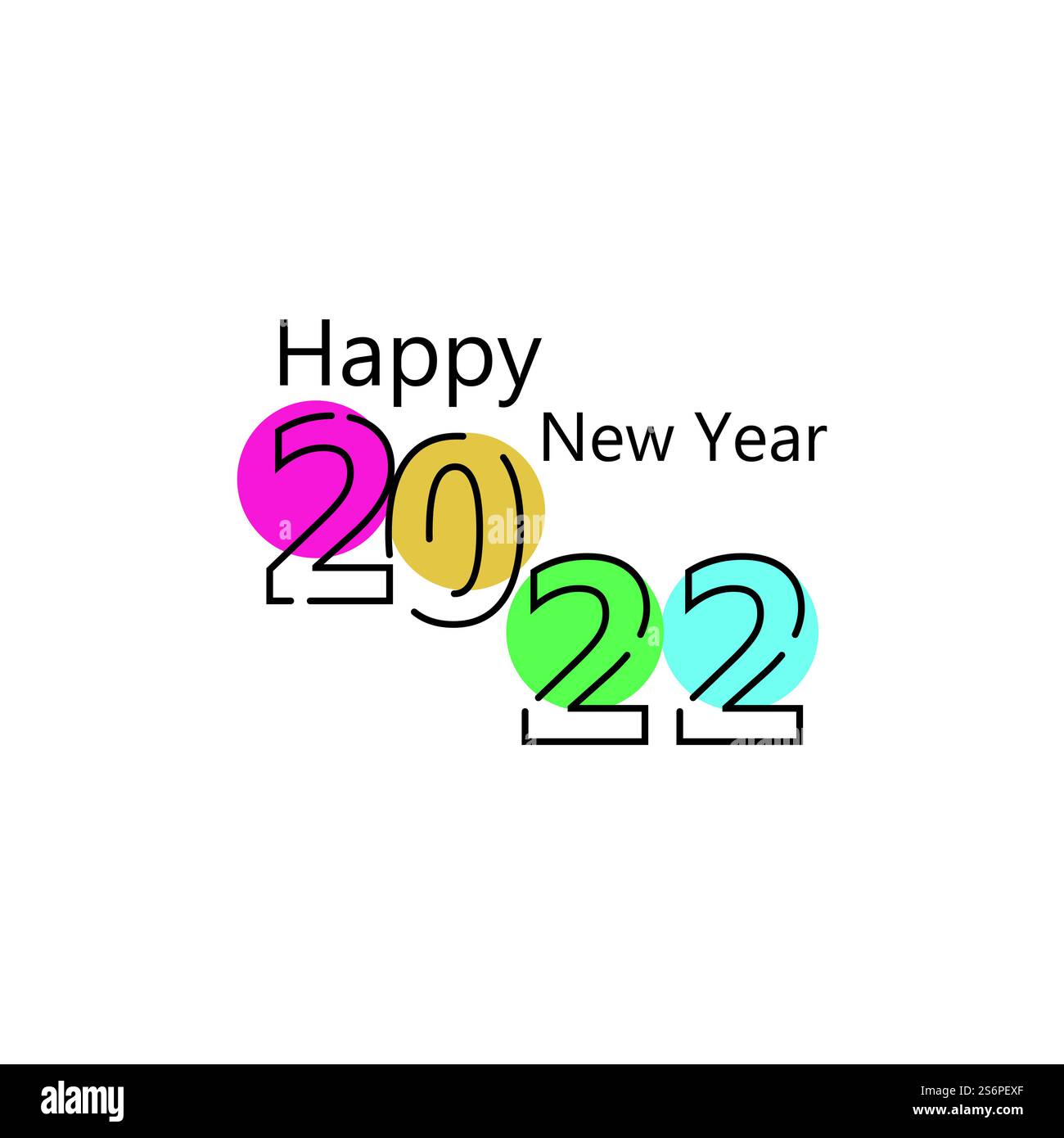 Happy New Year 2022 Textdesign. Titelseite des Geschäftskalenders für 2022 mit Wünschen. Broschürendesign Vorlage Kartenbanner. Vektorabbildung. Isoliert auf weißem Hintergrund. Stock Vektor