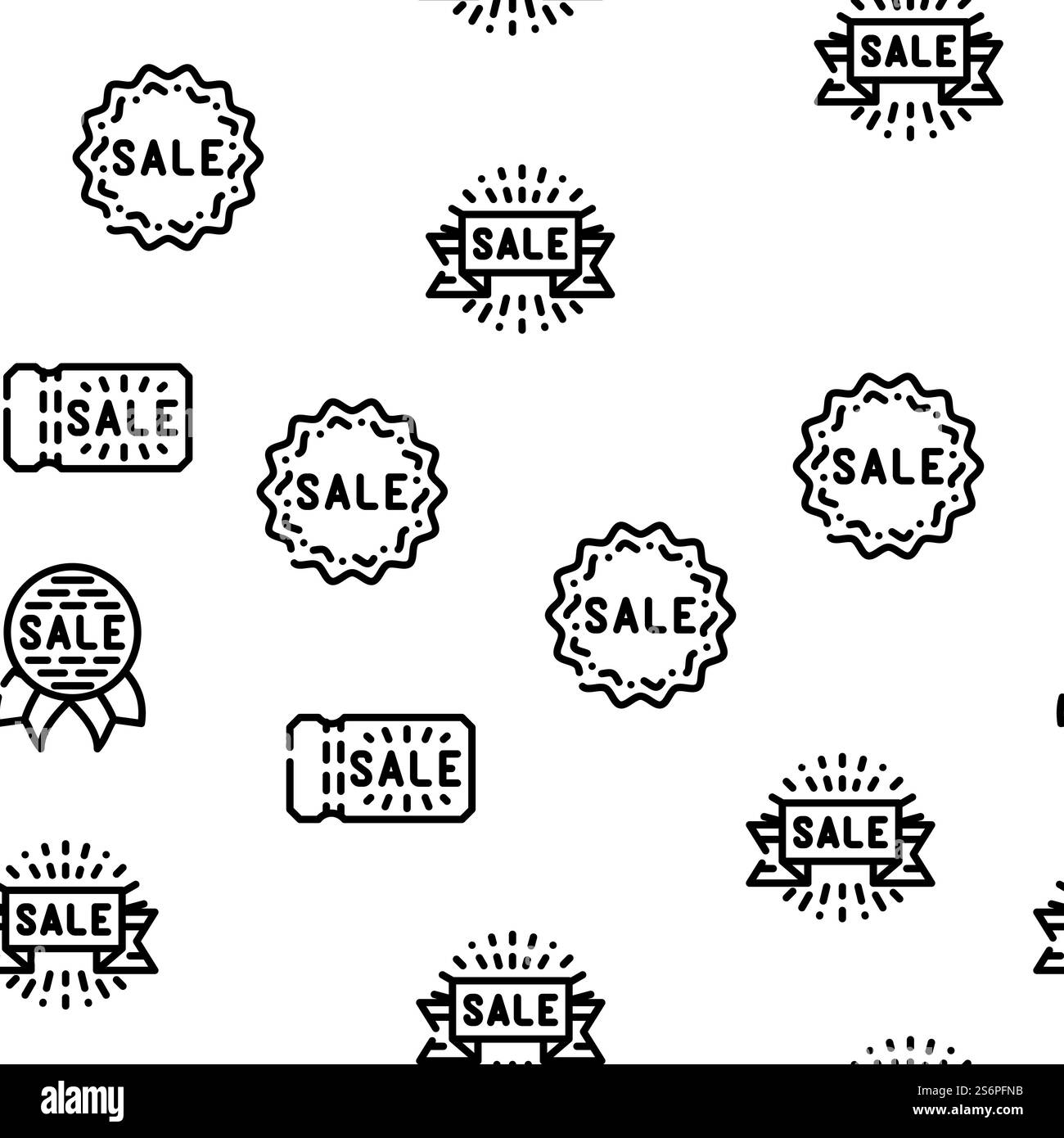 Sommer-Verkauf Und Saison-Rabatt Vektor Nahtlose Muster Dünne Linie Illustration. Sommerverkauf Und Saison Rabatt Vektor Nahtlose Muster Stock Vektor