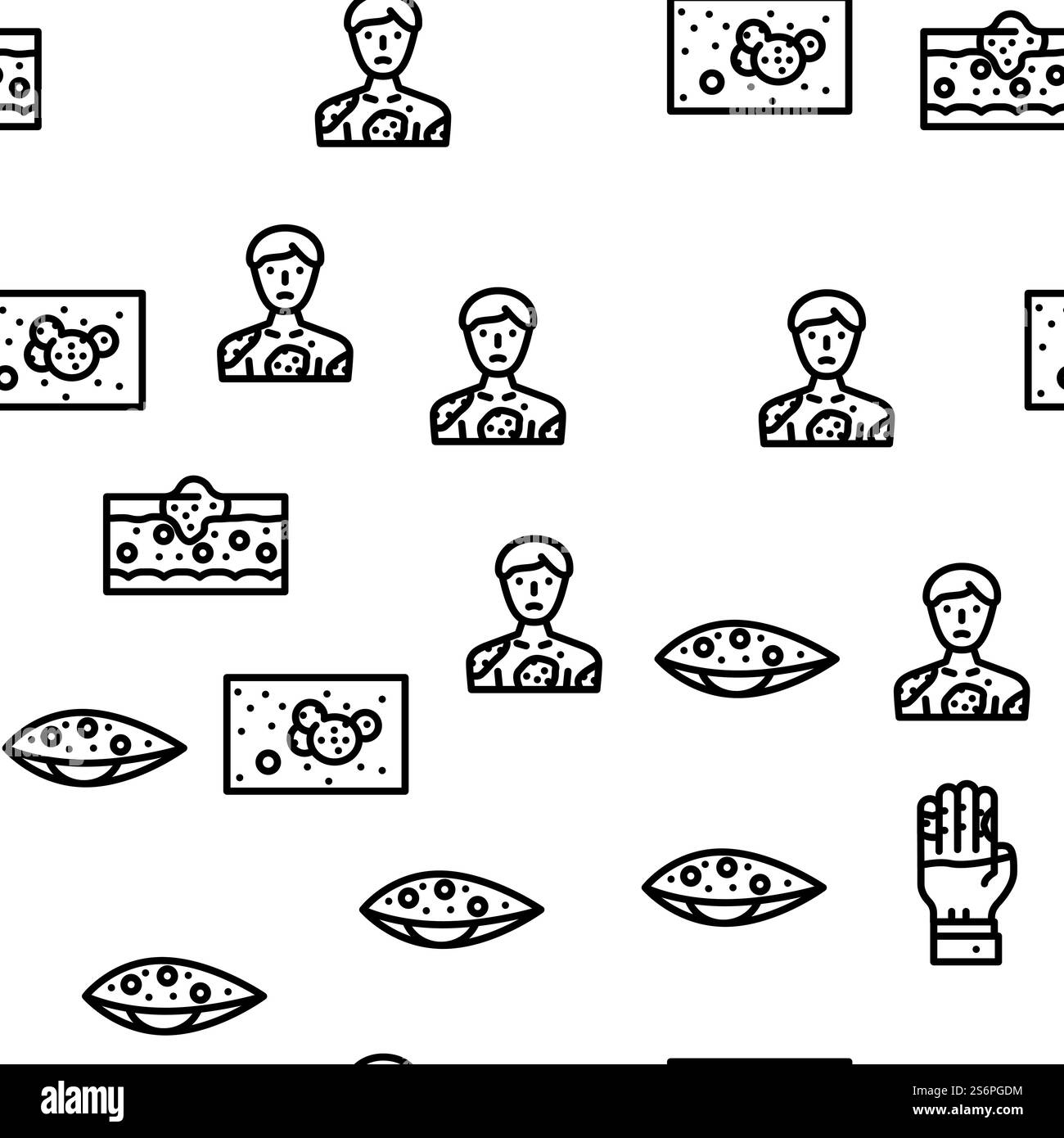 Hautkrankheit Menschliche Gesundheit Problem Vektor Nahtlose Muster Dünne Linie Illustration. Hautkrankheit Mensch Gesundheit Problem Vektor Nahtlose Muster Stock Vektor