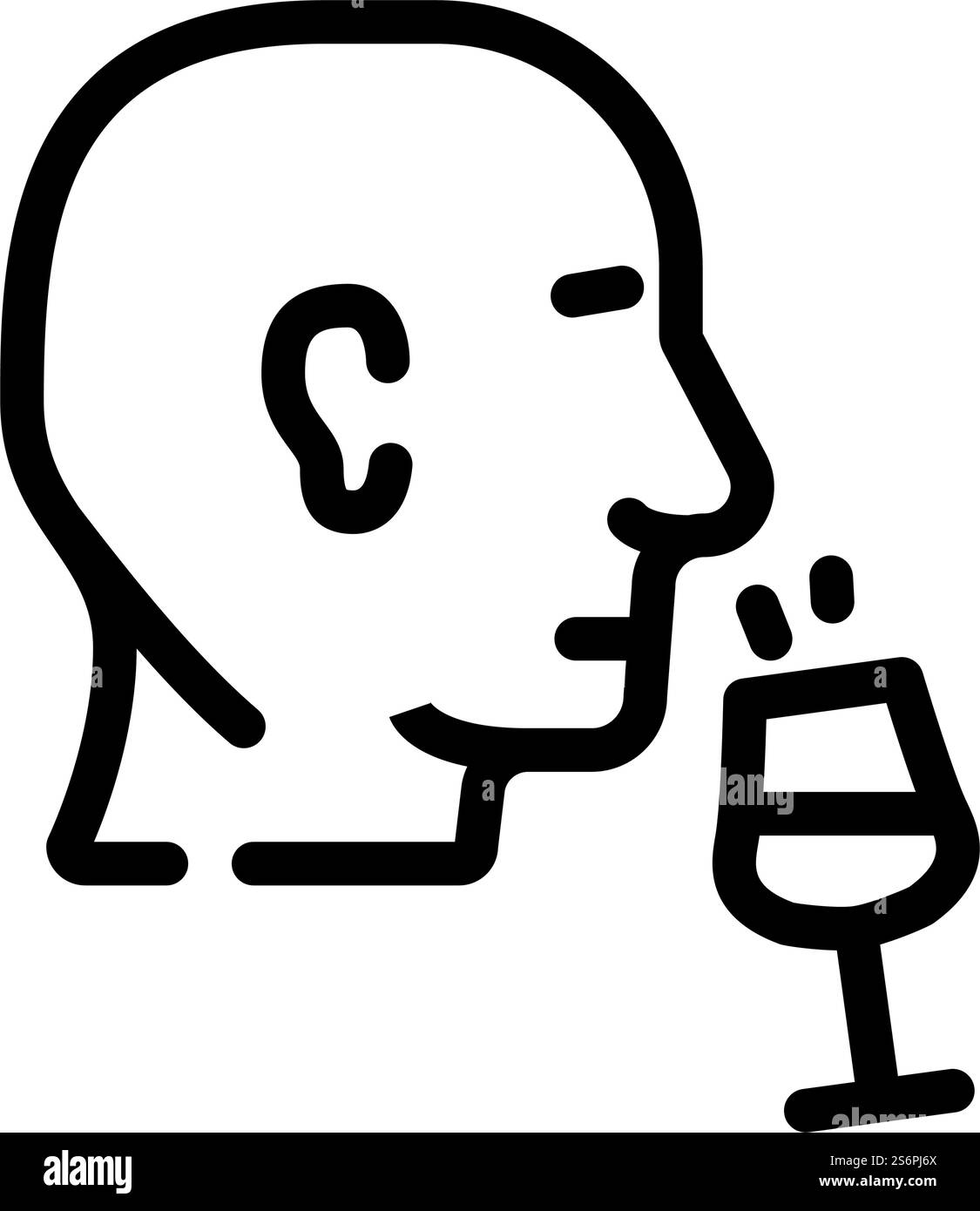 Geruch aromatischer Wein Linie Symbol Vektor. Zeichen für aromatischen Wein riechen. Schwarze Abbildung des isolierten Kontursymbols. Geruch aromatische Weinlinie Symbol Vektor Illustration Stock Vektor
