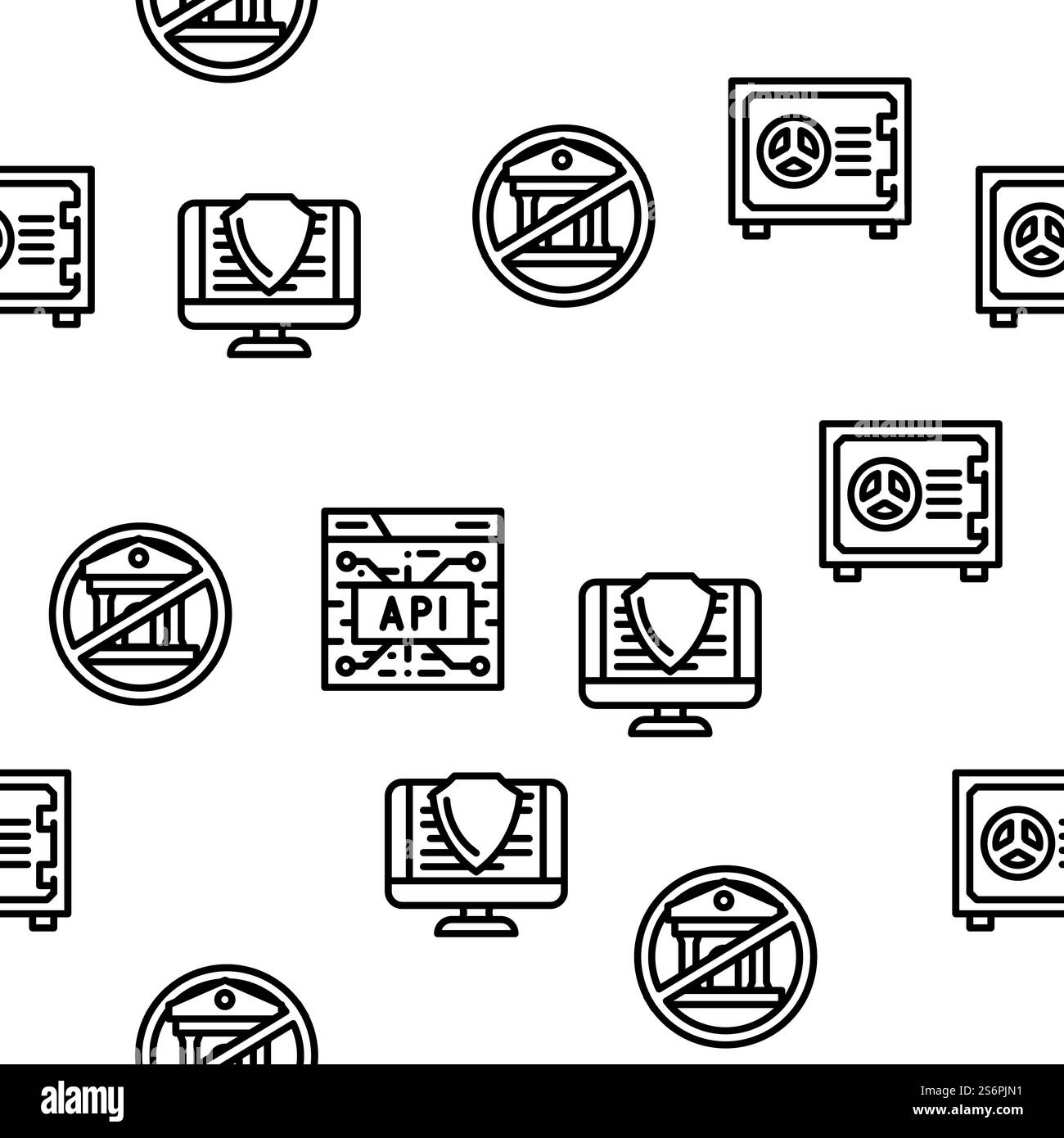 Financial Technology And Software Vector Seamless Pattern Thin Line Illustration. Nahtloses Muster Für Finanztechnologie Und Software-Vektor Stock Vektor