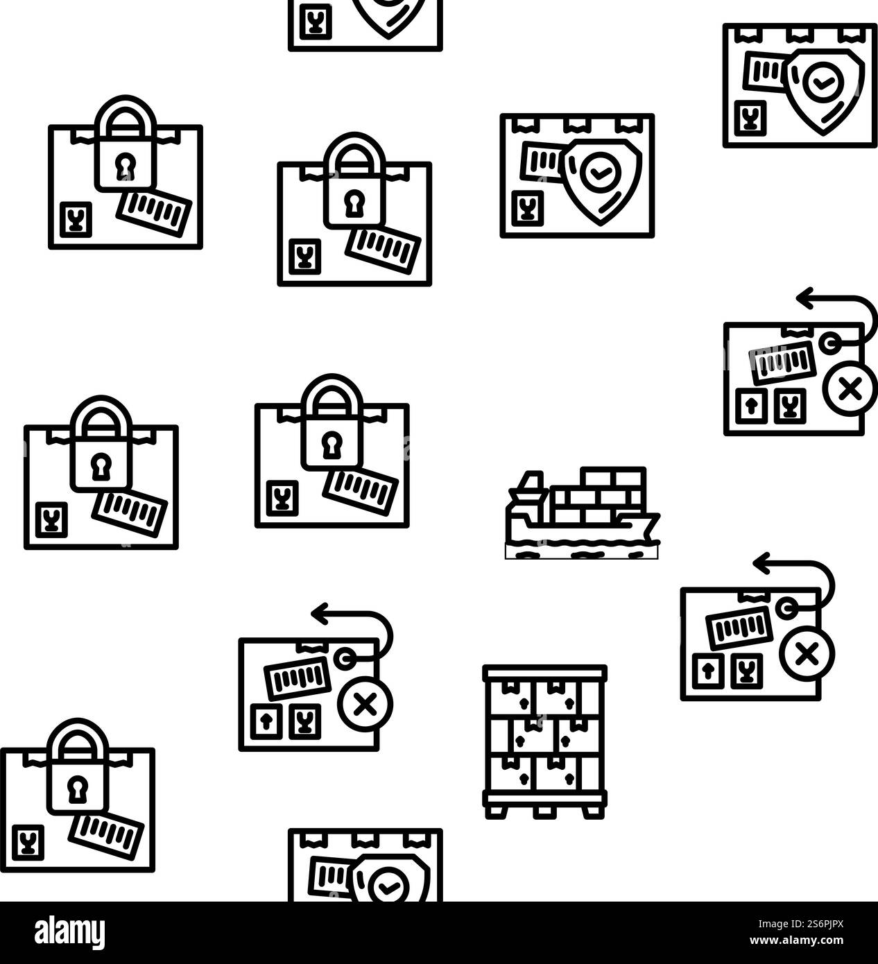 Export Und Import Transportvektor Nahtlose Muster Dünne Linie Illustration. Nahtloses Muster Für Transportvektor Exportieren Und Importieren Stock Vektor