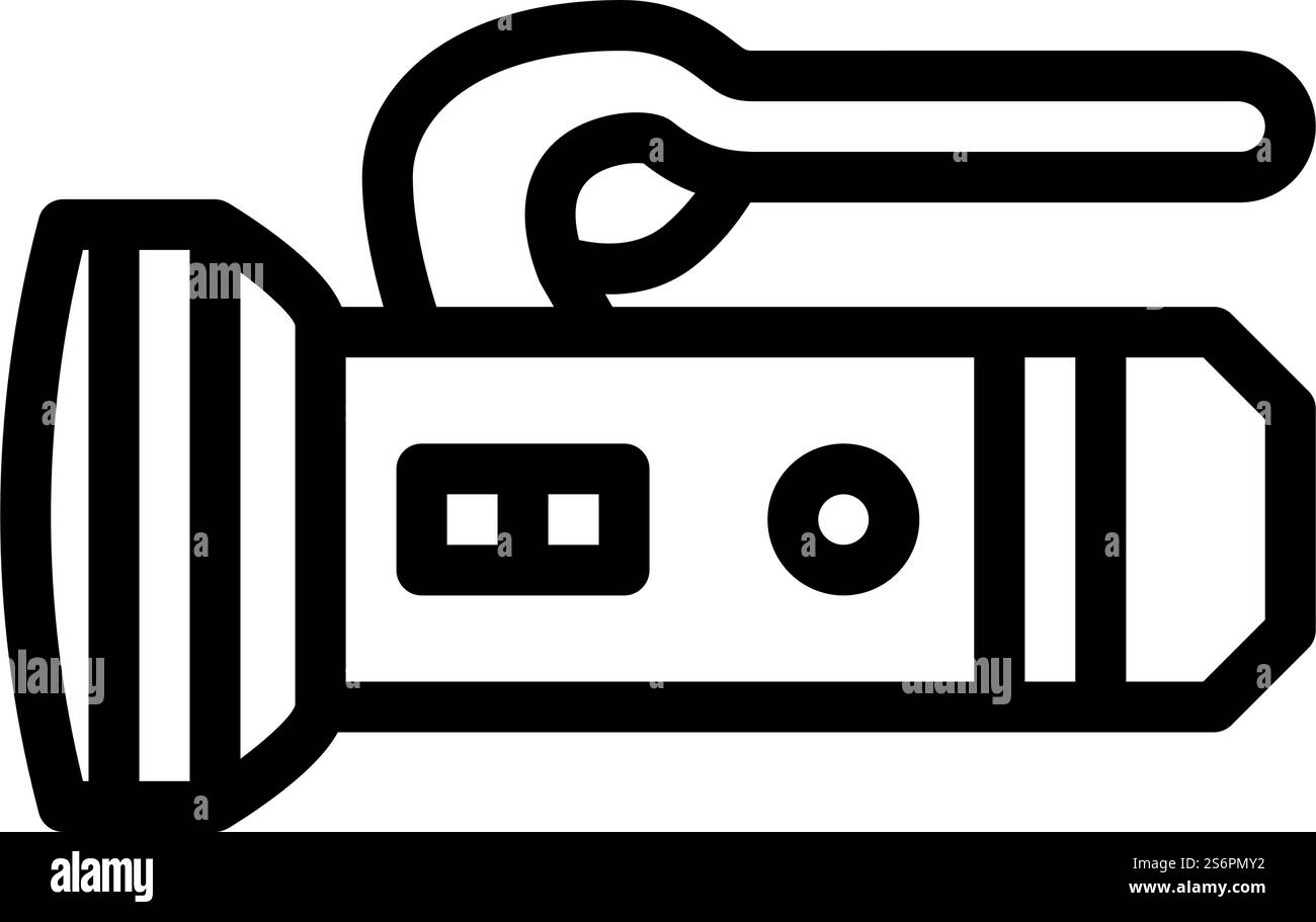 Taschenlampe Taucher Gerät Linie Symbol Vektor. Taschenlampe Tauchergerät Schild. Schwarze Abbildung des isolierten Kontursymbols. Taschenlampe Taucher Gerät Linie Symbol Vektor Illustration Stock Vektor