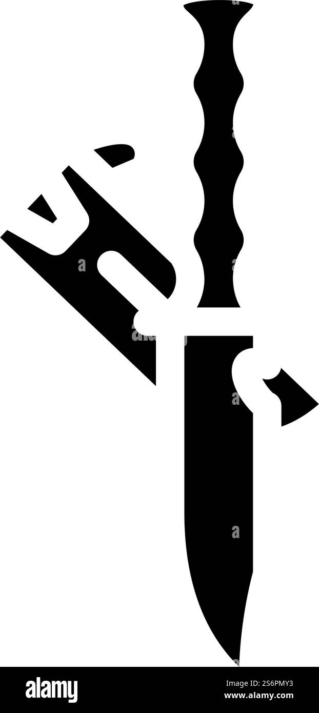 Messer Taucher Ausrüstung Glyphe Symbol Vektor. Schild für Messertaucher-Ausrüstung. Schwarze Abbildung des isolierten Kontursymbols. Messer Taucher Ausrüstung Glyphe Symbol Vektor Illustration Stock Vektor