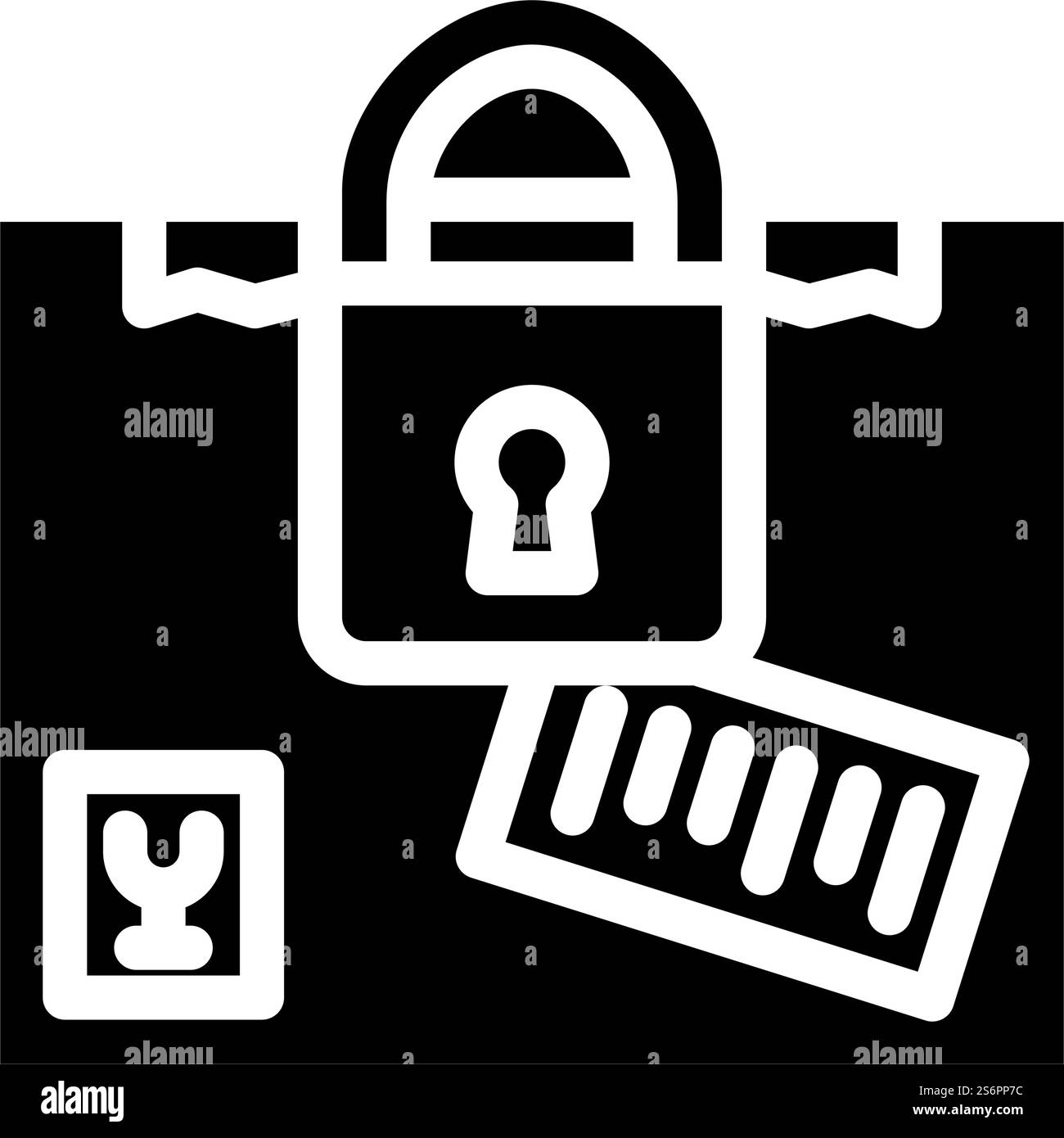 Symbolvektor für versiegelte Fracht. Versiegeltes Frachtschild. Schwarze Abbildung des isolierten Kontursymbols. Illustration des Symbols für versiegelte Fracht-Glyphe Stock Vektor