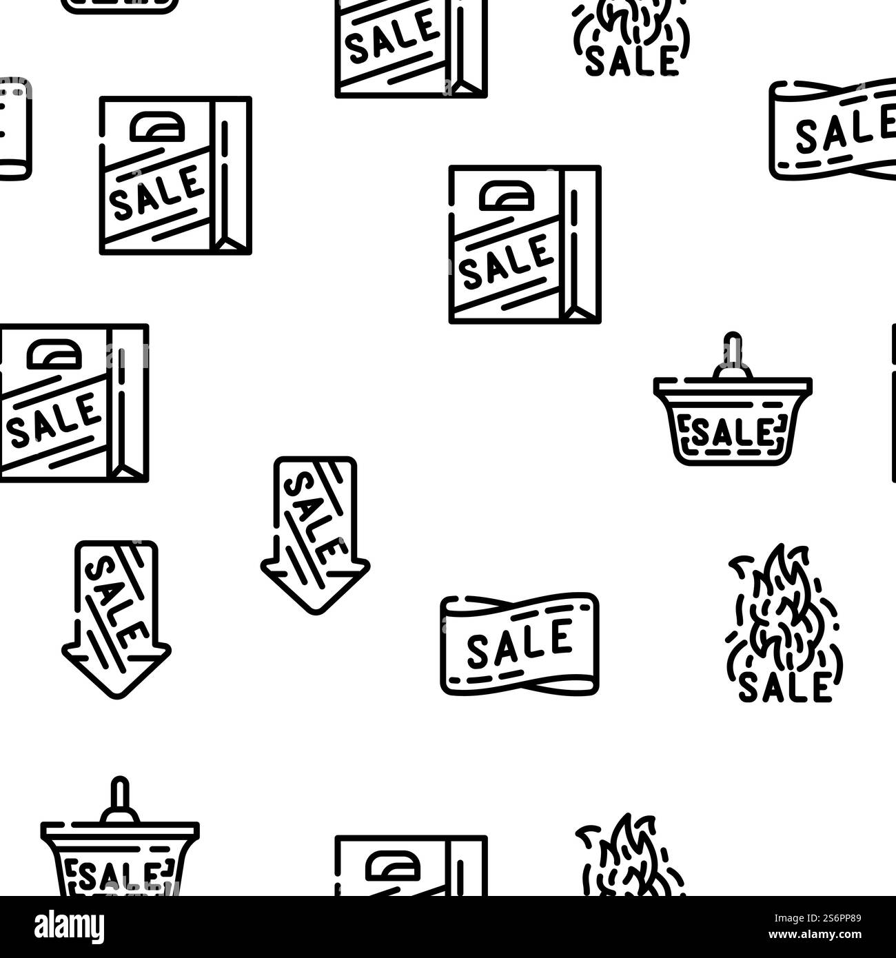 Sommer-Verkauf Und Saison-Rabatt Vektor Nahtlose Muster Dünne Linie Illustration. Sommerverkauf Und Saison Rabatt Vektor Nahtlose Muster Stock Vektor