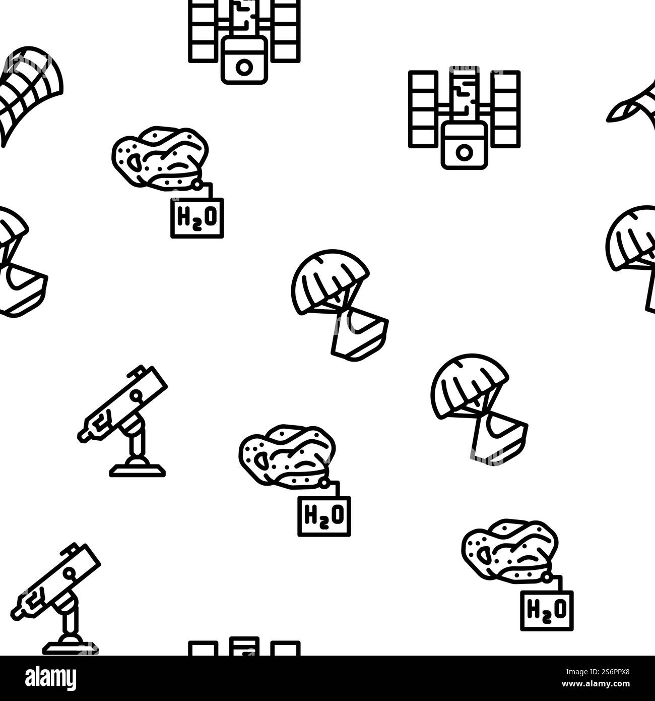 Space Researchment Equipment Vektor Nahtlose Muster Dünne Linie Illustration. Space Researchment Equipment Vektor Nahtloses Muster Stock Vektor