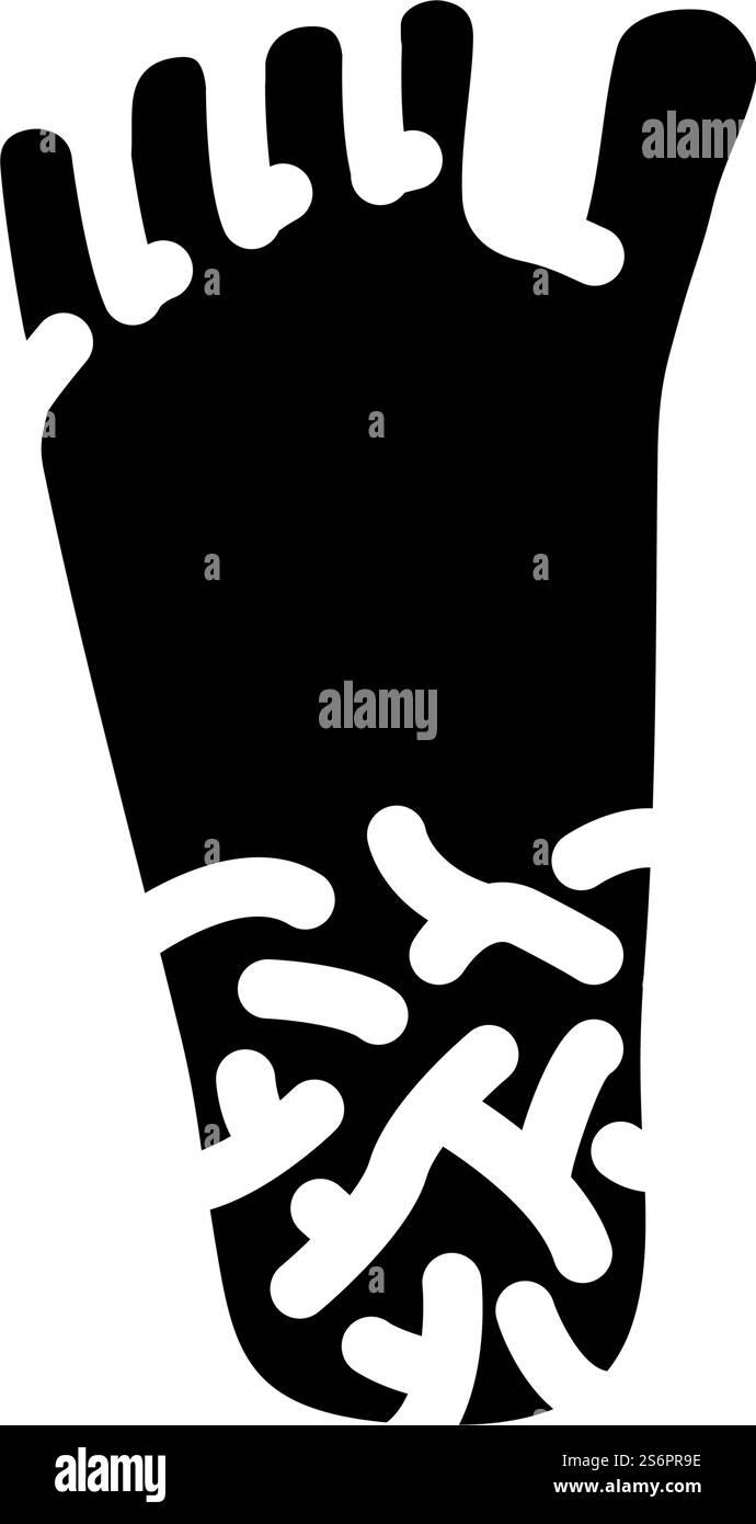 Riss Heels Glyphe Symbol Vektor. Schild mit gerissenen Absätzen. Schwarze Abbildung des isolierten Kontursymbols. Risse Heels Glyphe Symbol Vektor Illustration Stock Vektor