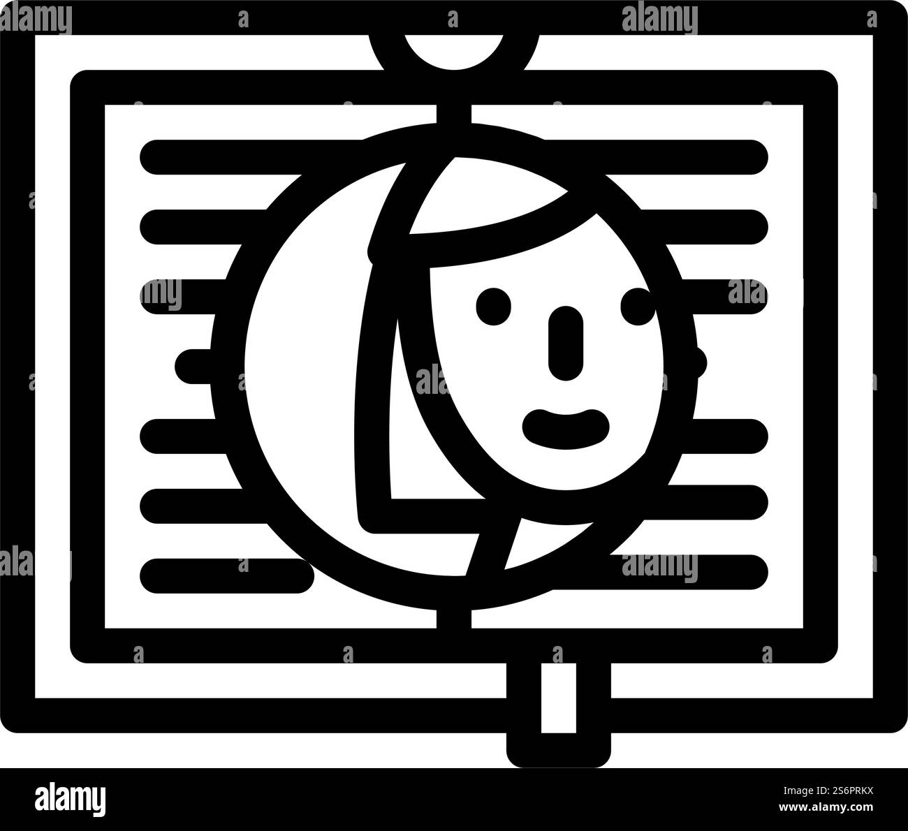 Frauen-Fiction-Literatur-Linie Iconvektor. Frauenliteratur-Zeichen. Schwarze Abbildung des isolierten Kontursymbols. Frauen-Fiction-Literatur-Linie Symbol-Vektor-Illustration Stock Vektor