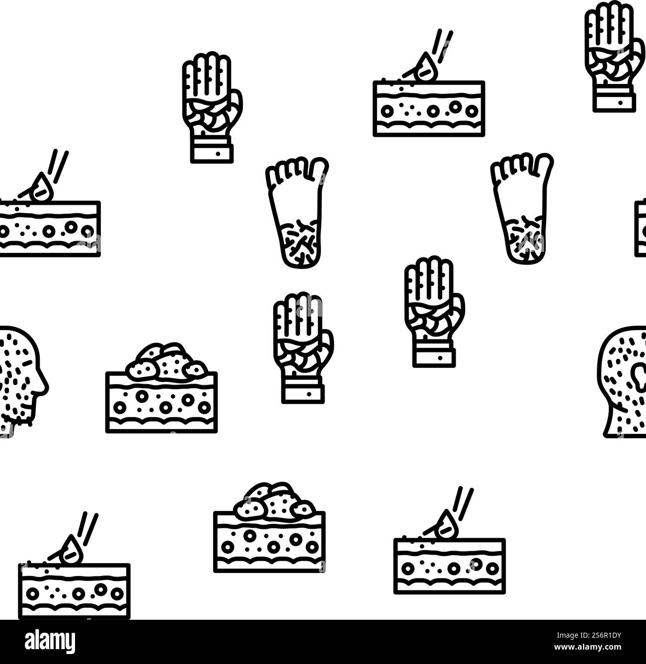 Hautkrankheit Menschliche Gesundheit Problem Vektor Nahtlose Muster Dünne Linie Illustration. Hautkrankheit Mensch Gesundheit Problem Vektor Nahtlose Muster Stock Vektor