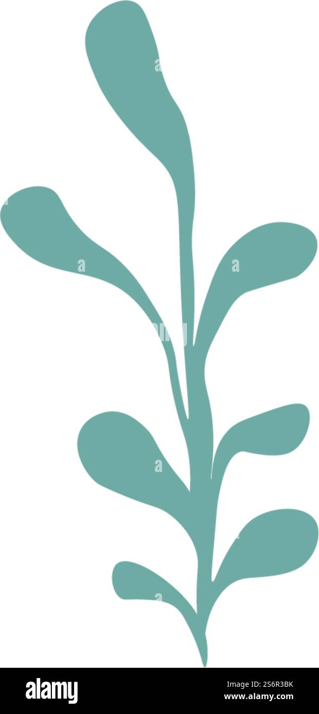 Pflanze mit Stamm und Blättern, isolierter Zweig mit Laub. Baum- oder Buschbotanik, exotische oder tropische Art. Frühlings- und Sommererlebnisse und Blüten, Ornamente und Dekoration. Vektor in abgewickelter Form. Botanikpflanze, Zweige mit Blättern und Laub Stock Vektor