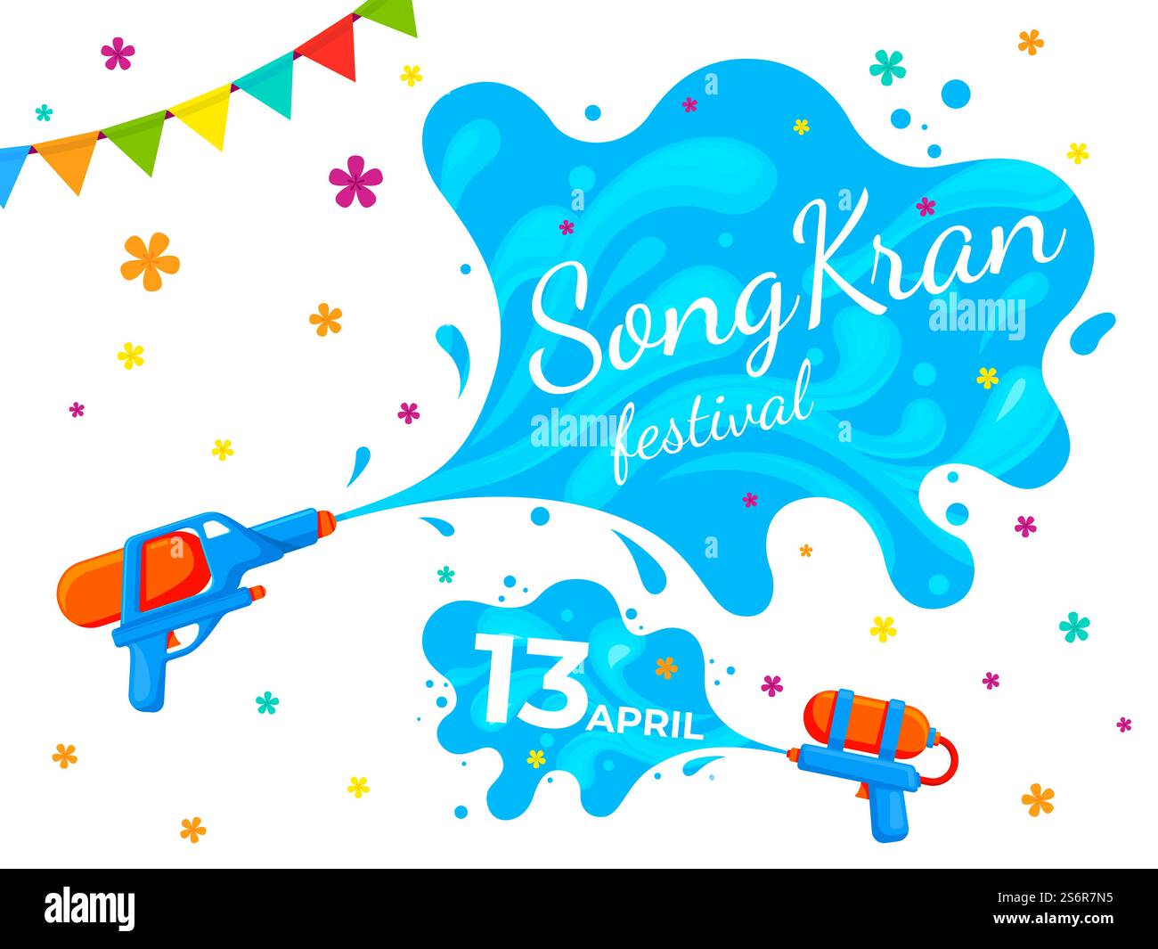 Songkran thailand Banner. Wasserfestparty, Cartoon-Flüssigspritzer auf dem Sommerfest. Thailändische Kultur, glückliche asiatische Feiertage, aktuelles Vektorplakat. Illustrationsfestival Neujahr songkran, thai fest. Songkran thailand Banner. Wasserfestparty, Cartoon-Flüssigspritzer auf dem Sommerfest. Thailändische Kultur, glückliche asiatische Feiertage, aktuelles Vektorplakat Stock Vektor