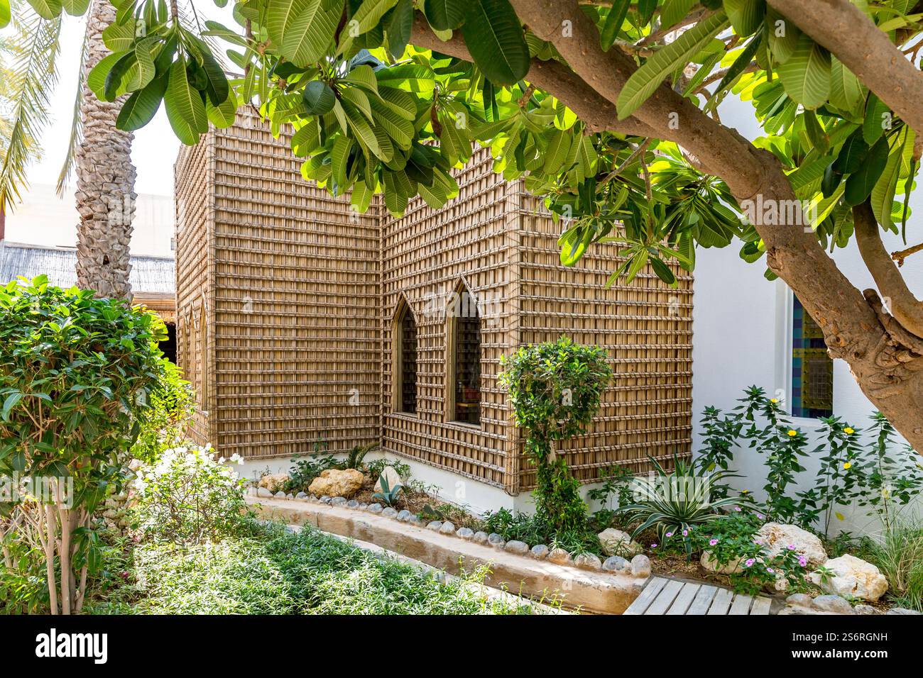 Garten, Bait al Zubair, Museum, ehemaliges Herrenhaus der Familie Zubair, Muscat, Muscat, Oman, Arabische Halbinsel, Naher Osten, Asien Stockfoto