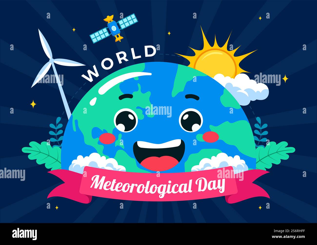 World Meteorological Day Vector Illustration am 23. März, mit Erdkarte, Meteorologie Wissenschaft und Wetterforschung in einem flachen Hintergrund Stock Vektor