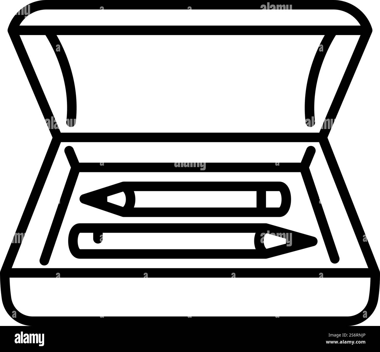 Bleistiftkasten-Symbol. Umrissstift Box Vektor-Symbol für Webdesign isoliert auf weißem Hintergrund. Bleistiftkasten-Symbol, Umrissstil Stock Vektor