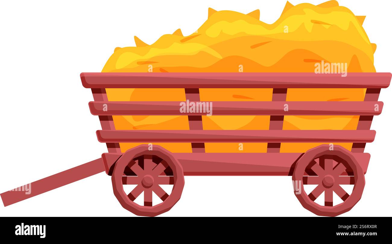 Heuballenwagen-Symbol Cartoon-Vektor. Farmstapel. Weizengras. Heuballenwagen-Symbol Cartoon-Vektor. Farmstapel Stock Vektor