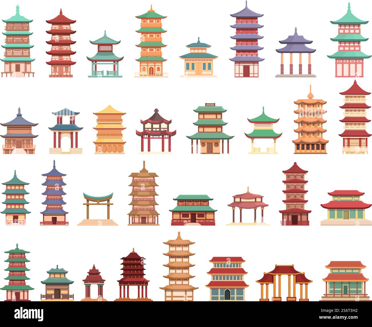 Pagode-Symbole setzen Cartoon-Vektor. Chinesischer Tempel. Dachgebäude. Pagode-Symbole setzen Cartoon-Vektor. Chinesischer Tempel Stock Vektor