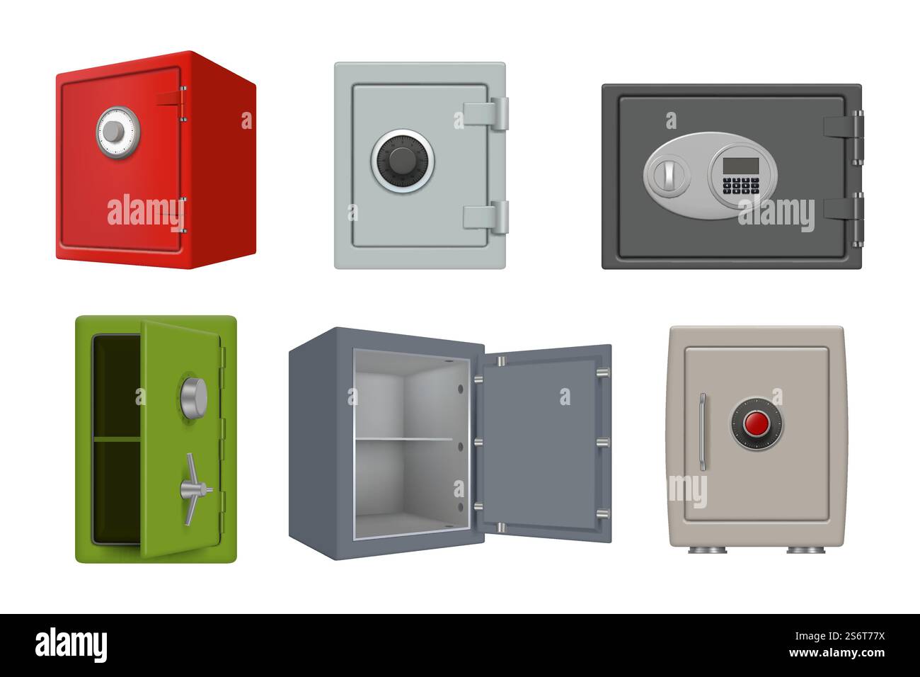 Safe aus Stahl. Sicherheit 3D Box persönliche Investition große Garderobe mit großen elektronischen Schließfächern anständige Vektor realistische Sammlung Set. Illustration Schloss sicher, Stahlkastenschutz, Systemgeheimnis. Safe aus Stahl. Sicherheit 3D Box persönliche Investition Schützen Sie große Garderobe mit großen elektronischen Schließfächern anständige Vektor realistische Sammlung Set Stock Vektor