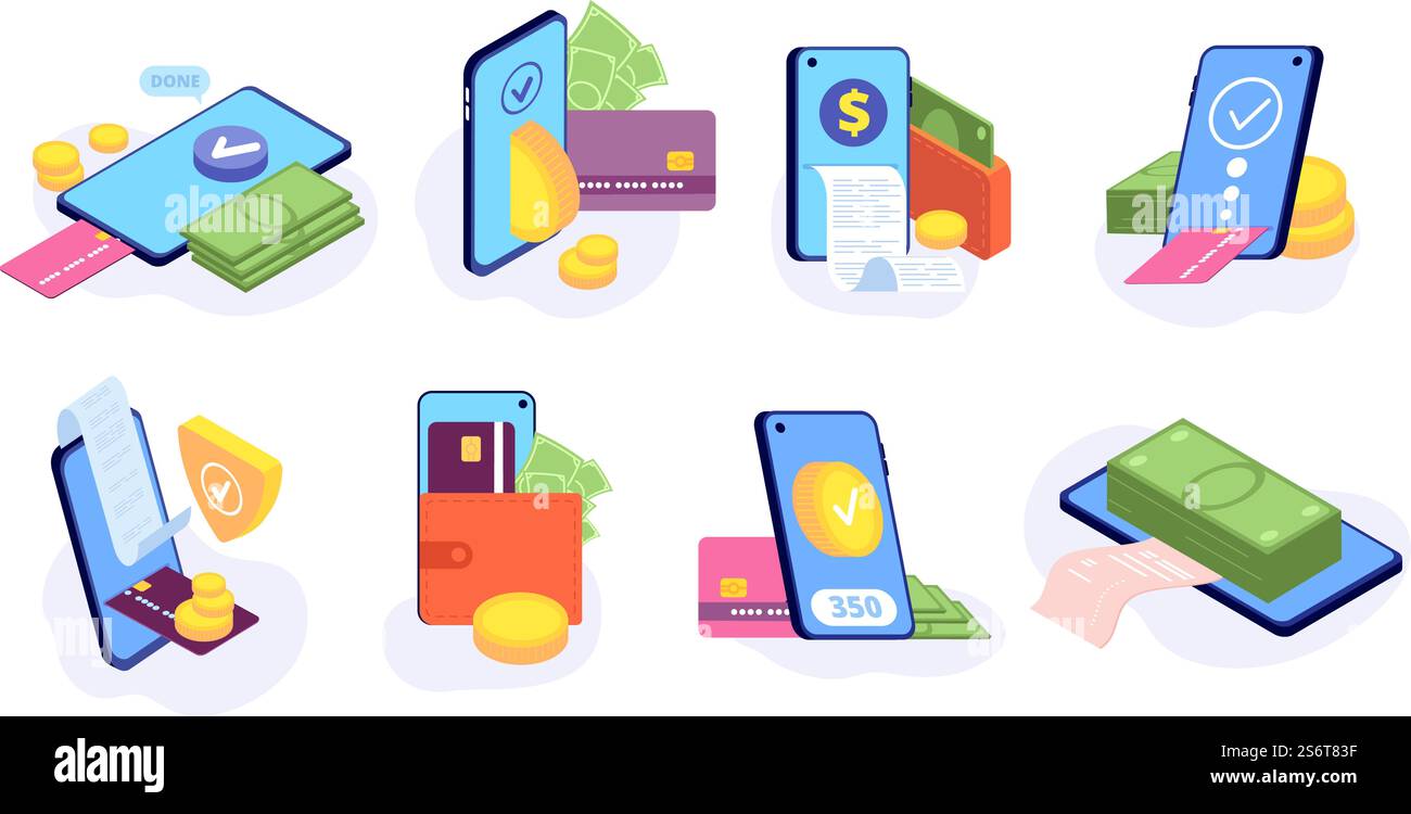 Mobile Online-Zahlungen. Geldkartenzahlung wird gesendet, E-Wallet-Anzeige. Bargeldloses Bezahlen, digitale Rechnungsüberweisung. Business Transaction Service utter Vektorkonzept. Transaktion Zahlungsgeld per Smartphone. Mobile Online-Zahlungen. Geldkartenzahlung wird gesendet, E-Wallet-Anzeige. Bargeldloses Bezahlen, digitale Rechnungsüberweisung. Business Transaction Service utter Vektorkonzept Stock Vektor